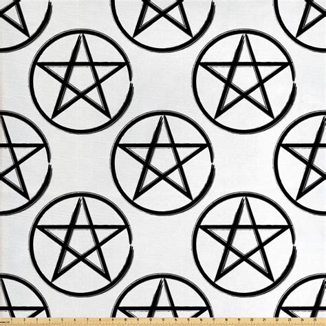 Pentacle Fabric By The Yard Continuous Pattern Of Hand Drawn Pentagram