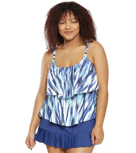 24th And Ocean Plus Size On The Horizon Tie Dye Tiered Tankini Top At