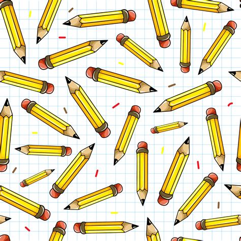 Cute Seamless Pattern Of Hand Drawn Yellow Pencils On White Background