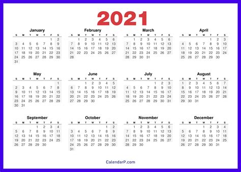 2021 Calendar Printable Free Hd Electric Blue Calendarp