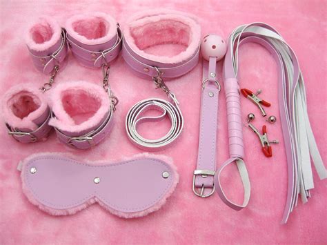 Pink Plush Bound Seven Piece Set Of Alternative Toys Bdsm Couples Sex