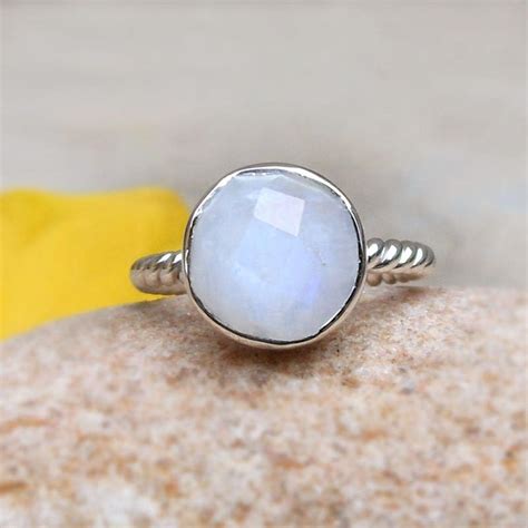 Rainbow Moonstone Ring Sterling Silver Twisted Band Moonstone Etsy