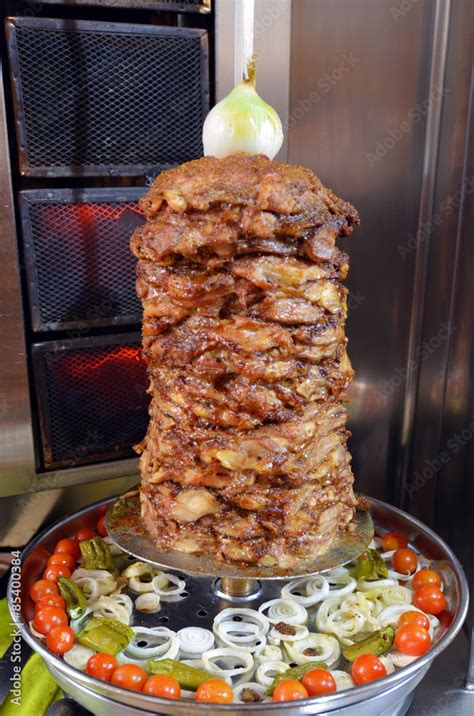 Doner Kebab Roasted On Rotating Spit Stock Photo Adobe Stock