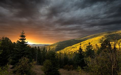 Nature Landscape Sunset Mountain Forest Clouds Fall Shrubs