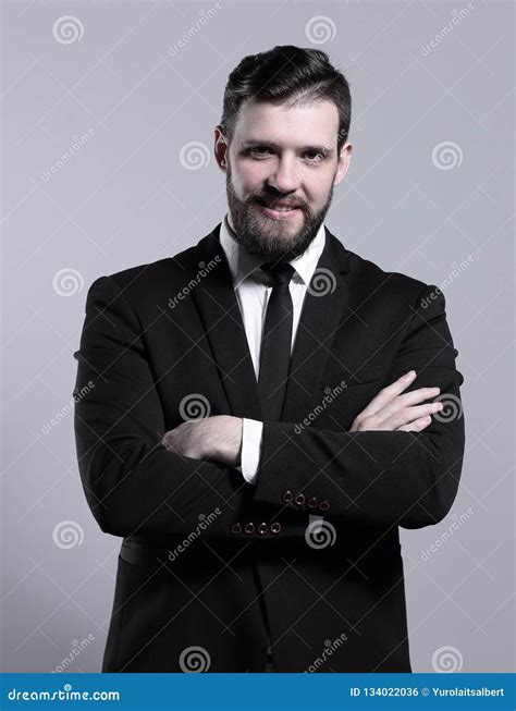 Portrait Of A Successful Businessmanisolated On Grey Background Stock