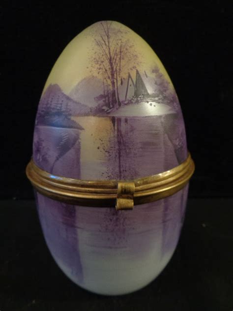 Antique Art Glass Egg Shaped Trinket Box