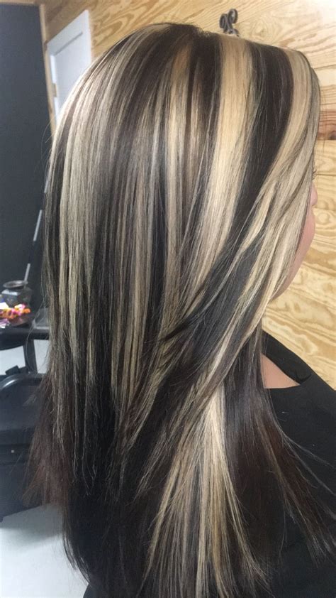 Dark Brown Hair With Chunky Blonde Highlights