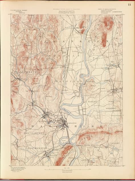 Northampton Ma 1890 Usgs Old Topo Map 15x15 Quad Rsy Old Maps