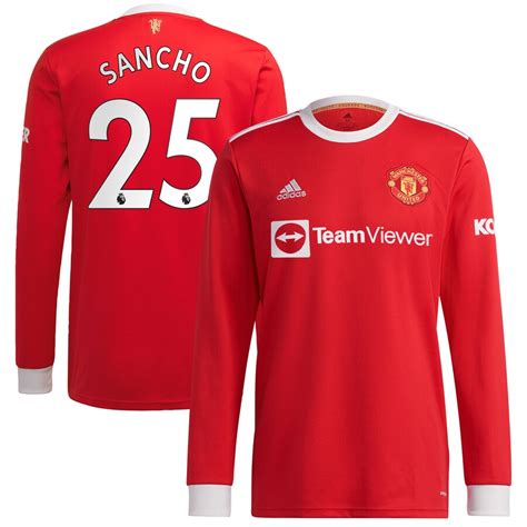 Mens Adidas Jadon Sancho Red Manchester United 202122 Home Replica