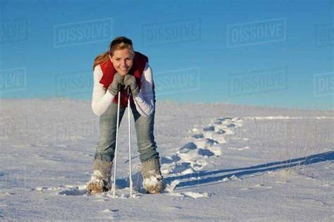 Woman In Snowshoes Stock Photo Dissolve