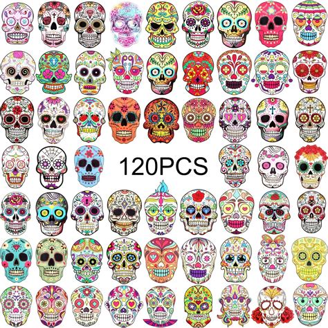 120 Pieces Skull Stickers Halloween Sugar Skull decals dia de los