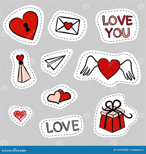 Vector Hand Drawn Stickers For Valentines Day Stock Vector Illustration Of Heart Black 187934030