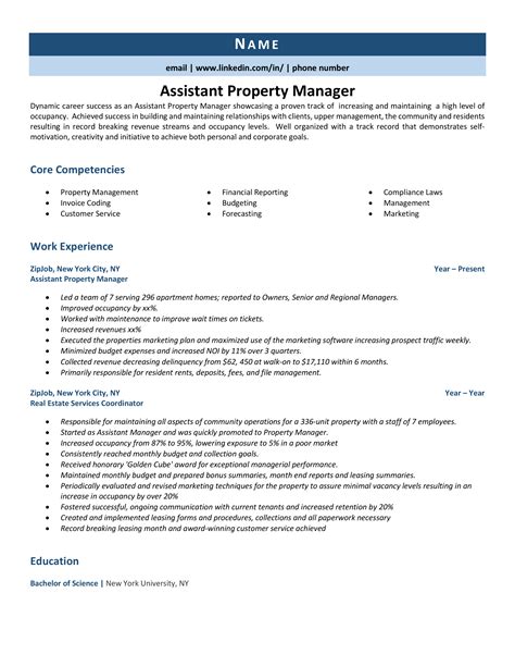 Assistant Property Manager Resume Example And Guide Zipjob