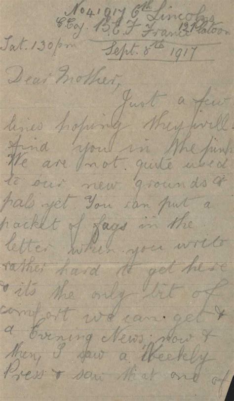 Letter 1 First World War Poetry Digital Archive