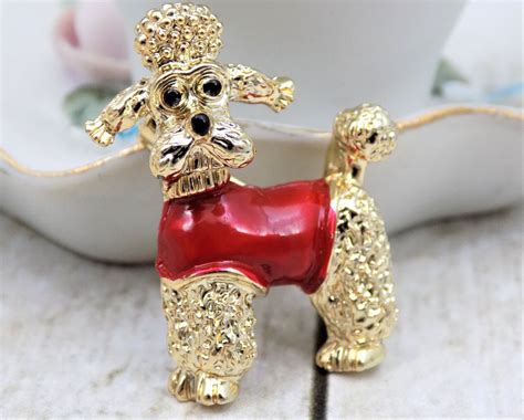 Gerrys Poodle Brooch Red Sweater Gold Metal Proud Little Etsy Dog