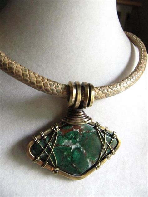 Unisex Green Cuprite Chrysocolla Pendant Brass Wire Wrapped Etsy