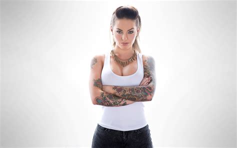 Christy Mack Brunette Pornstar Women Tattoo Simple Background Indoors 2560x1600