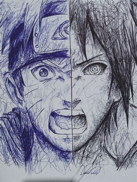 Naruto Vs Sasuke Pen Art Drawings Black Pen Sketches Black Pen Drawing