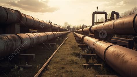 Gas Pipelines In The Background For Production Of Crude Oil Picture Of