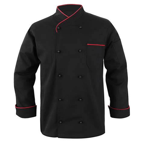 New Style Black Chef Coat Contrast Red Piping Wue Shop