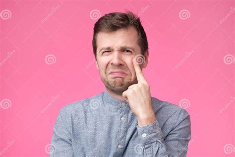 Sad Young Man Crying On Pink Background Stock Image Image Of Loss