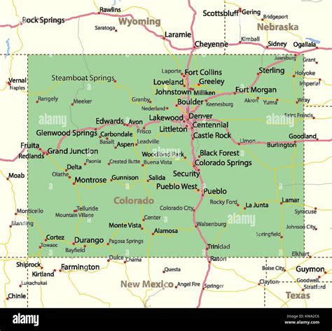 Map Of Colorado Shows Country Borders Urban Areas Place Names Roads