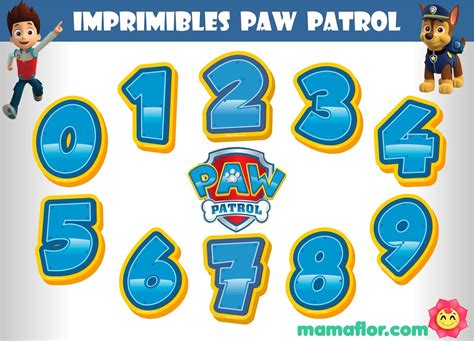 The Paw Patrol Numbers Are Shown In Blue And Yellow As Well As An