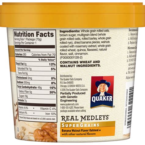 Quaker protein select starts instant oatmeal encapsulates the deliciousness of quaker oats and provides 10 grams of protein in every serving. Quaker Oats Oatmeal Nutrition Label - NutritionWalls