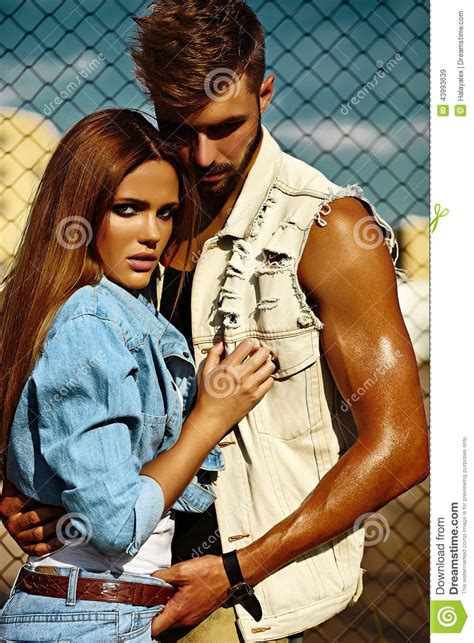 Beautiful Couple Stylish Blond Young Woman And Man Stock Image Image