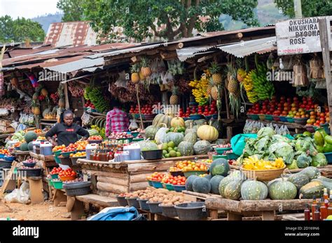 Uganda Hills Of Central Africa Local Fruit And Vegetable Market Along