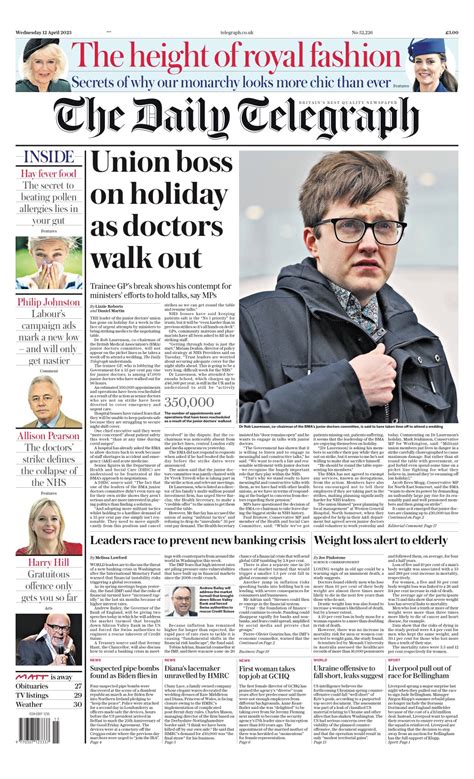 Daily Telegraph Front Page 12th Of April 2023 Tomorrows Papers Today