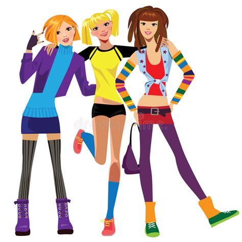 Three Best Friends Girls Stock Vector Illustration Of