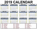 Download 2019 Calendar Printable with holidays list | Free Calendar ...