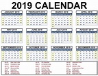 Download 2019 Calendar Printable with holidays list | Free Calendar ...