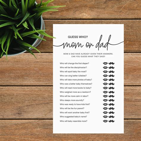 Guess Who Mom Or Dad Printable Baby Shower Game Mommy Or Etsy
