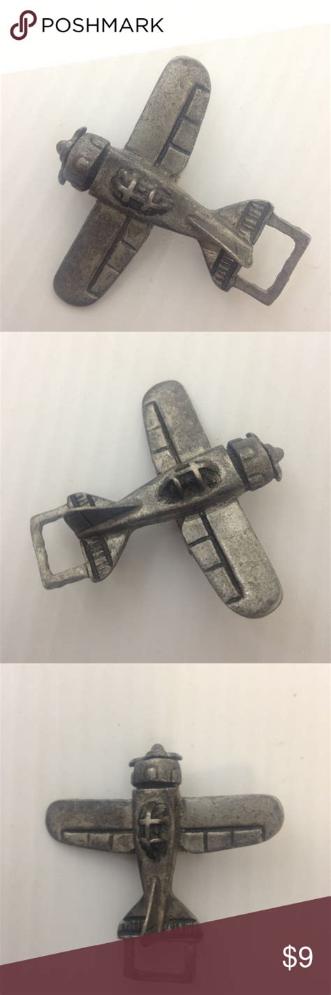 Vintage Airplane Tie Pin Gray Metal