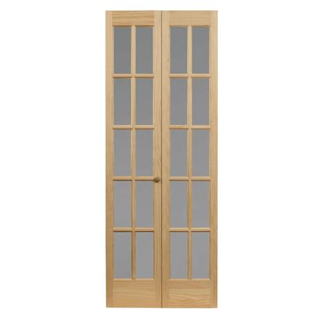 Pinecroft Classic French 32 In X 80 In Pine Wood 2 Panel Square Frosted Glass Solid Core