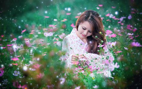 Wallpaper Asian Girl Field Flowers 1920x1200 Coolwallpapers