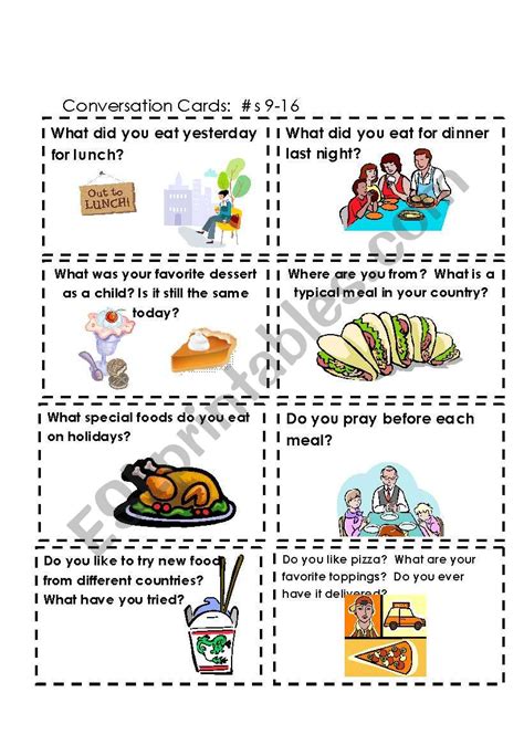 Conversation Cards Food S 9 16 Esl Worksheet By Nalawood