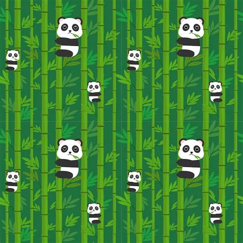 Premium Vector Seamless Pattern Panda On The Bamboo
