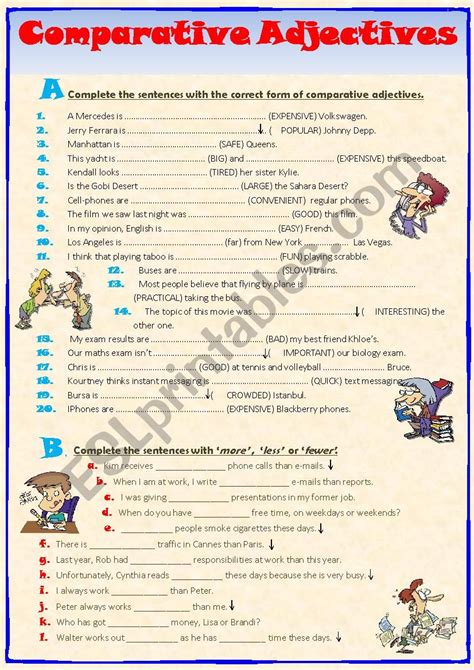 Comparative adjectives are used to compare 2 things and superlative adjectives are used to in this post we list our top five game ideas to teach comparative and superlative adjectives. English worksheets: Comparative Adjectives - More - Less ...