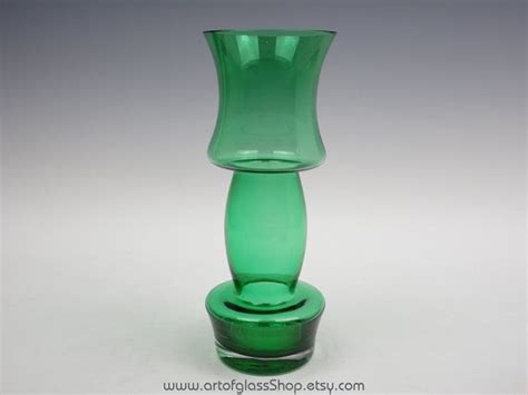 11 Tall Riihimaki Green Glass Vase Etsy Uk Green Glass Vase Glass Vase Vase