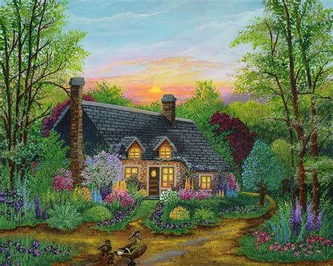 Sunset Cottage Painting By Bonnie B Cook