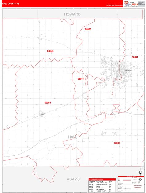 Hall County Ne Zip Code Wall Map Red Line Style By Marketmaps