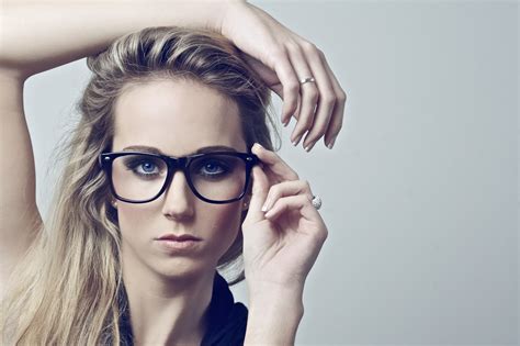 Women Blonde Face Portrait Women With Glasses White Background Touching