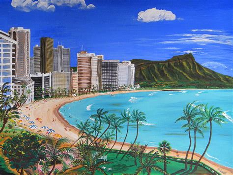 Diamond Head And Waikiki Beach Painting By Eric Johansen Fine Art America