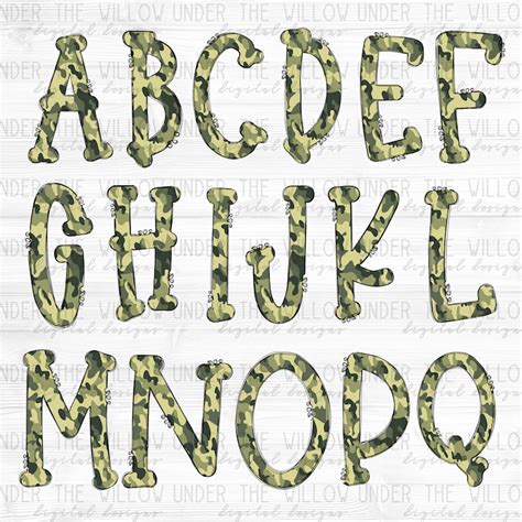 Camouflage Doodle Letters PNG Alphabet PNG Camo Letters Etsy