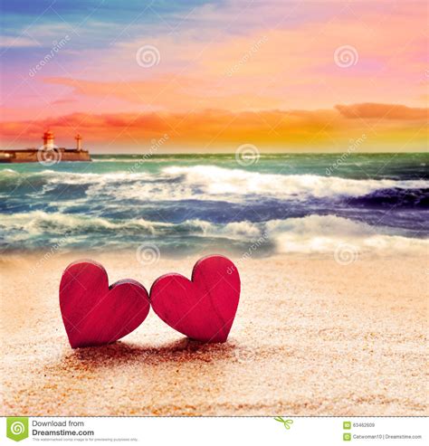 Two Hearts On The Summer Beach Stock Photo Image 63462609
