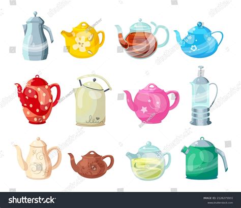 Colorful Teapots Kettles Cartoon Illustration Set Stock Vector Royalty