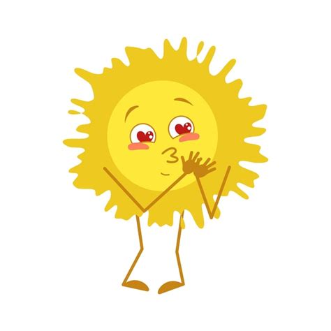 Premium Vector Cute Sun Character Falls In Love With Eyes Hearts Face Arms And Legs
